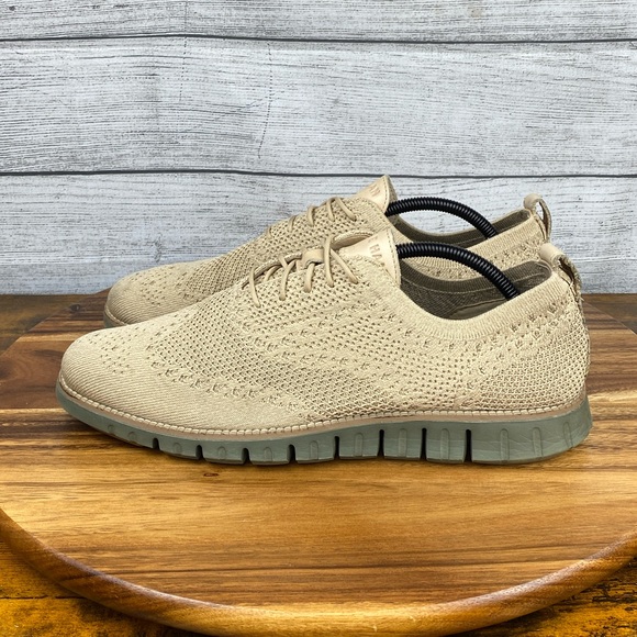 Cole Haan ZeroGrand Stitchlite Oxford Sesame Tan Leaf Green Knit C37895 Sz 10.5